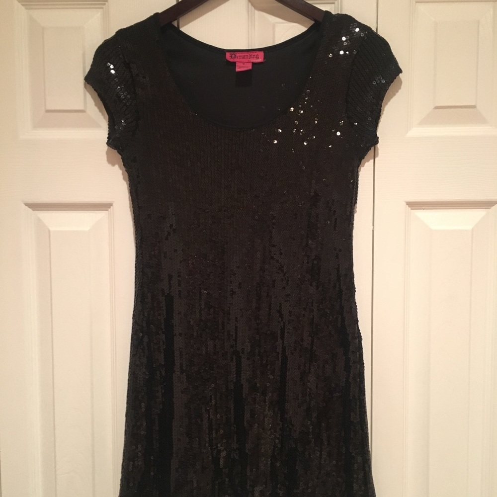 Stretchy Black Sequin Mini Dress